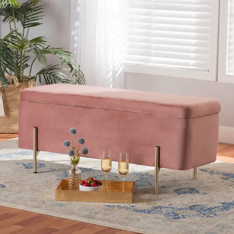 Banc de rangement contemporain en velours capitonné Glam&Luxe