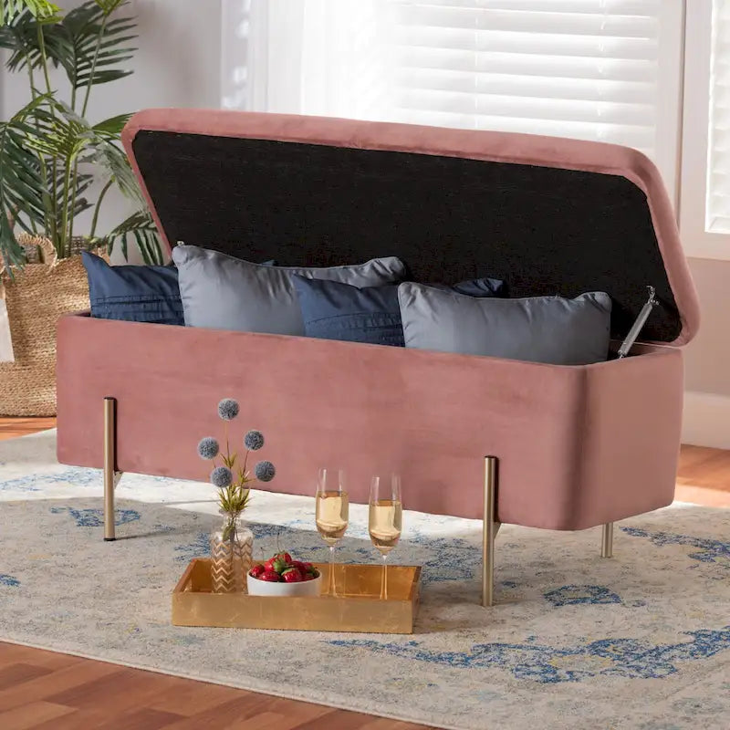 Banc de rangement contemporain en velours capitonné Glam&Luxe