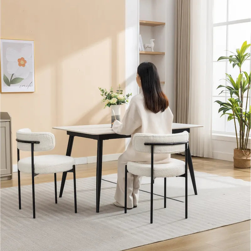 Chaises de salle à manger rondes modernes en tissu bouclé, lot de 2