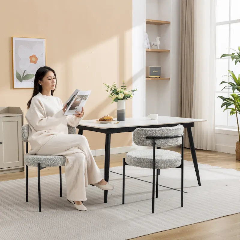 Chaises de salle à manger rondes modernes en tissu bouclé, lot de 2