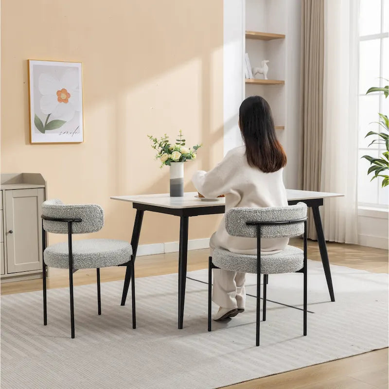 Chaises de salle à manger rondes modernes en tissu bouclé, lot de 2