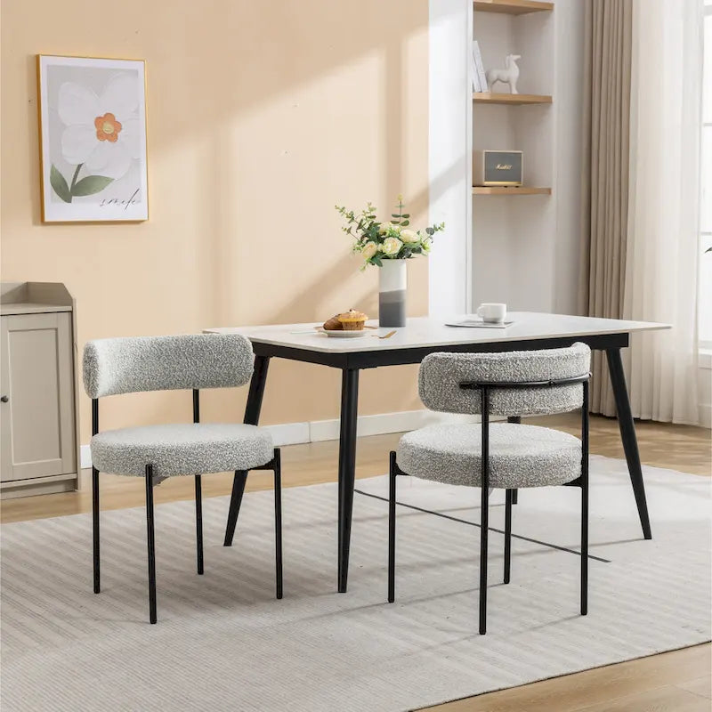 Chaises de salle à manger rondes modernes en tissu bouclé, lot de 2
