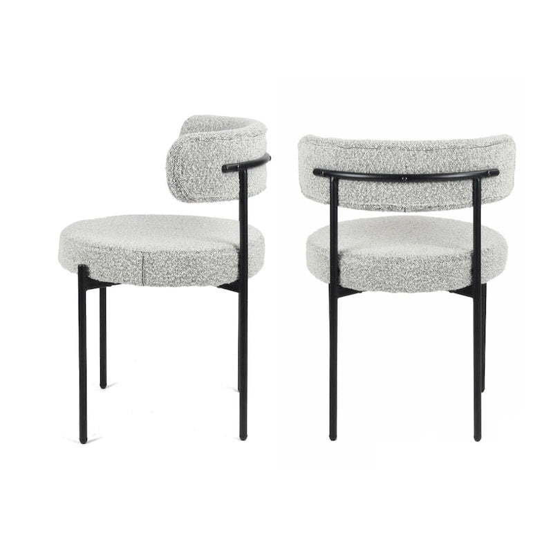 Chaises de salle à manger rondes modernes en tissu bouclé, lot de 2