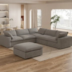 Canapé d'angle modulable 5 pièces avec pouf
