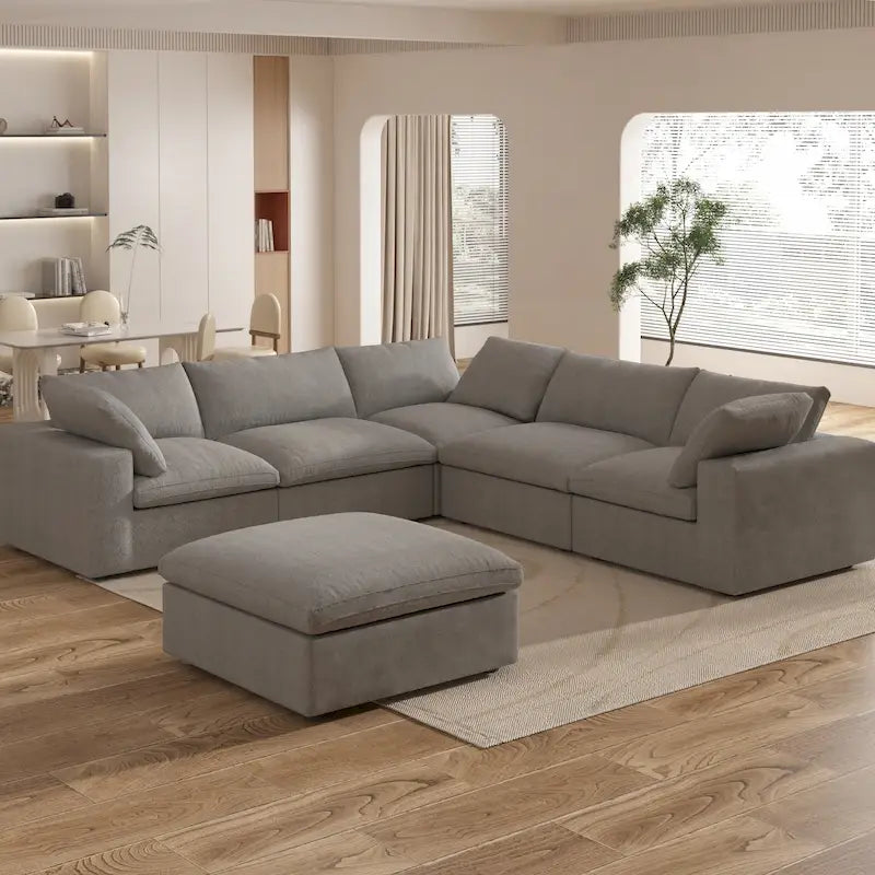 Canapé d'angle modulable 5 pièces avec pouf