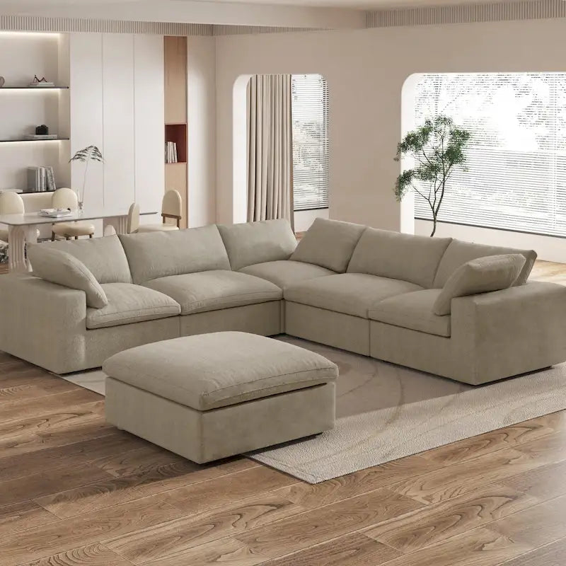 Canapé d'angle modulable 5 pièces avec pouf
