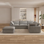 Canapé d'angle modulable 5 pièces avec pouf