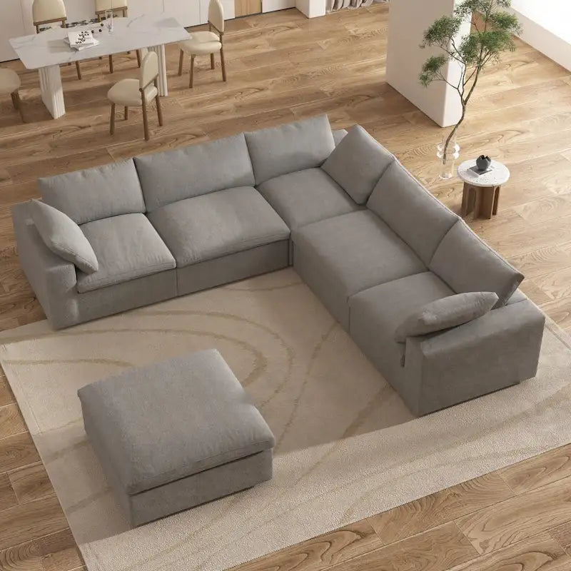 Canapé d'angle modulable 5 pièces avec pouf