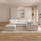 Canapé d'angle modulable 5 pièces avec pouf