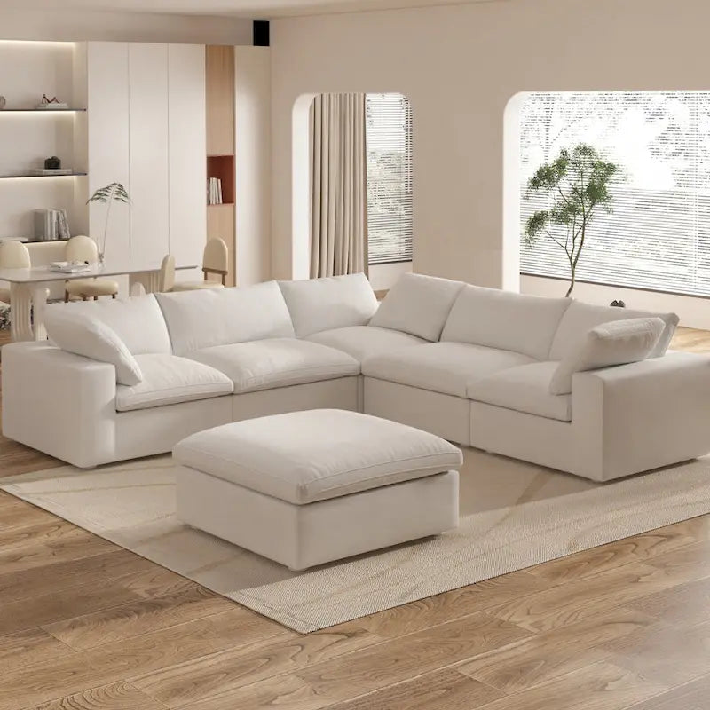 Canapé d'angle modulable 5 pièces avec pouf