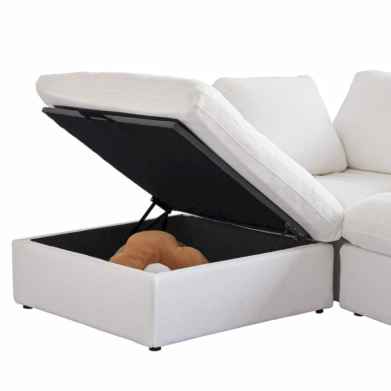 Canapé d'angle modulable 5 pièces avec pouf