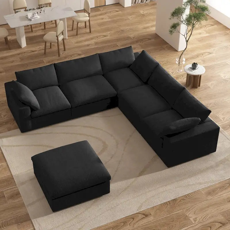 Canapé d'angle modulable 5 pièces avec pouf