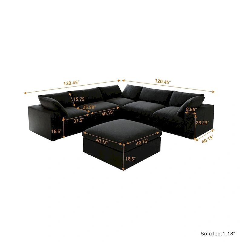 Canapé d'angle modulable 5 pièces avec pouf