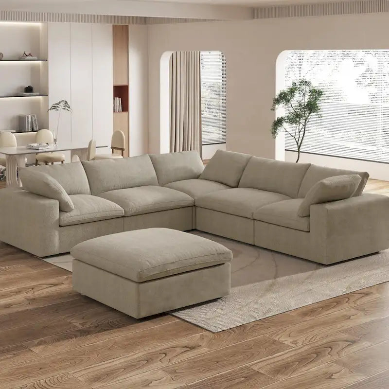 Canapé d'angle modulable 5 pièces avec pouf