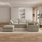 Canapé d'angle modulable 5 pièces avec pouf