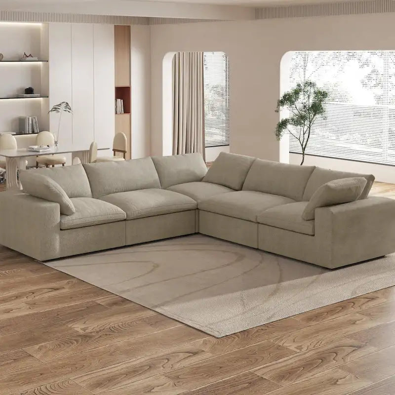 Canapé d'angle modulable 5 pièces avec pouf