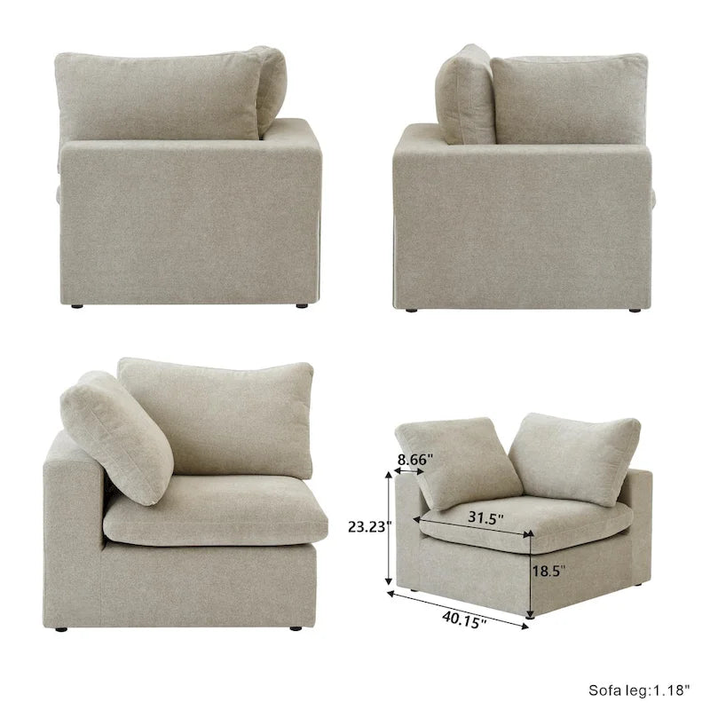 Canapé d'angle modulable 5 pièces avec pouf
