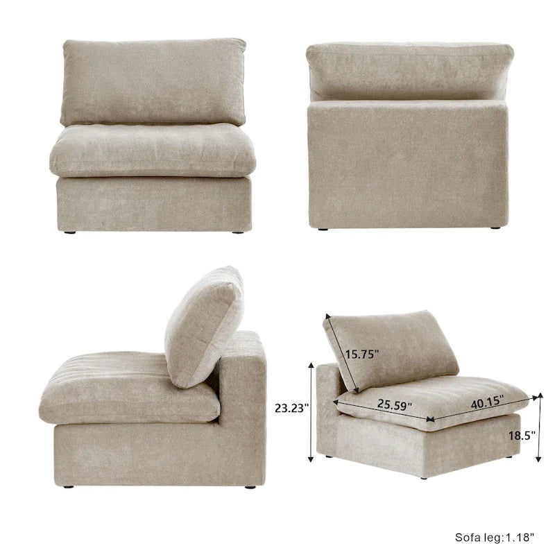Canapé d'angle modulable 5 pièces avec pouf