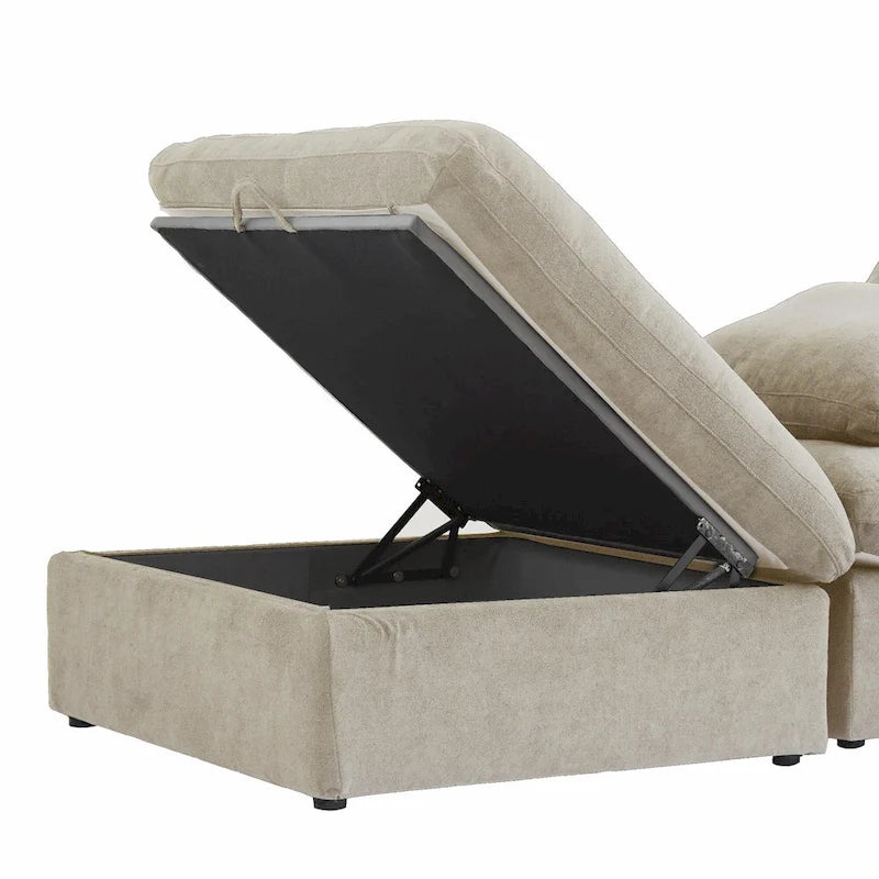 Canapé d'angle modulable 5 pièces avec pouf