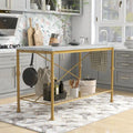 Îlot de cuisine contemporain blanc et or de 58 pouces de large avec plateau en marbre par