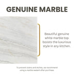 Îlot de cuisine contemporain blanc et or de 58 pouces de large avec plateau en marbre par