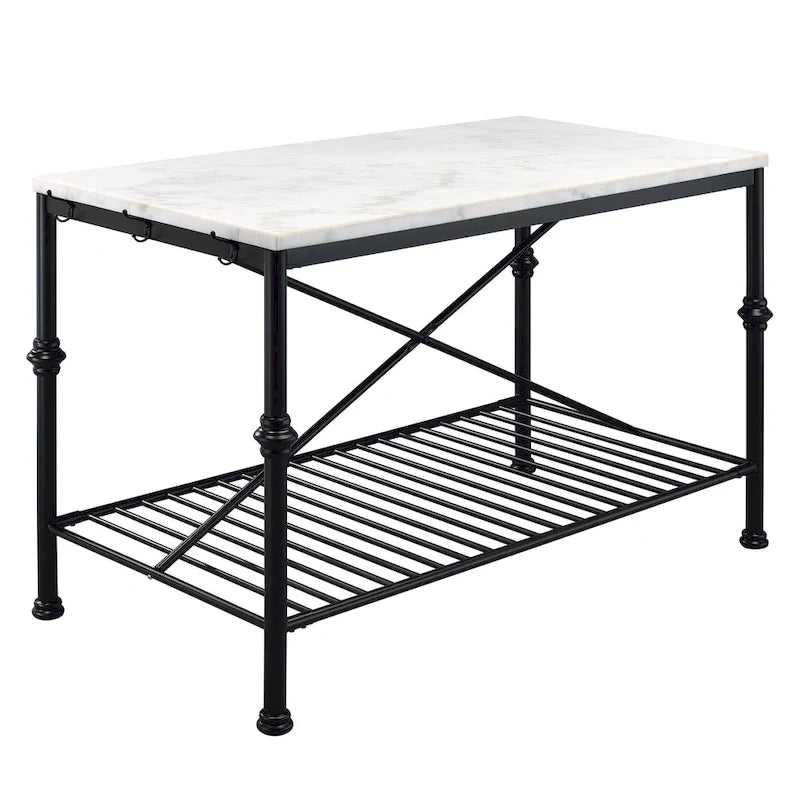 Îlot de cuisine contemporain blanc et or de 58 pouces de large avec plateau en marbre par