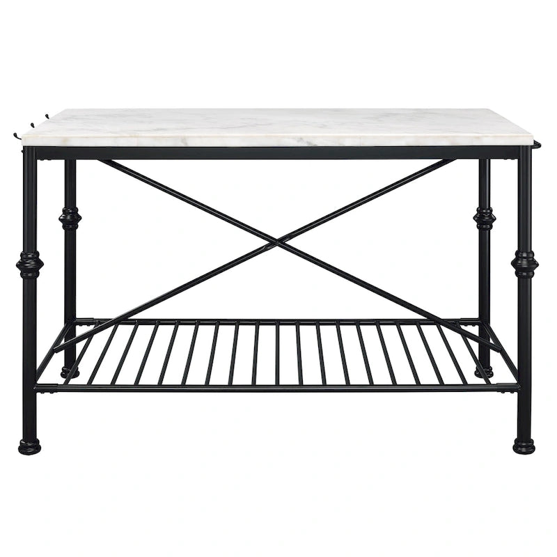 Îlot de cuisine contemporain blanc et or de 58 pouces de large avec plateau en marbre par