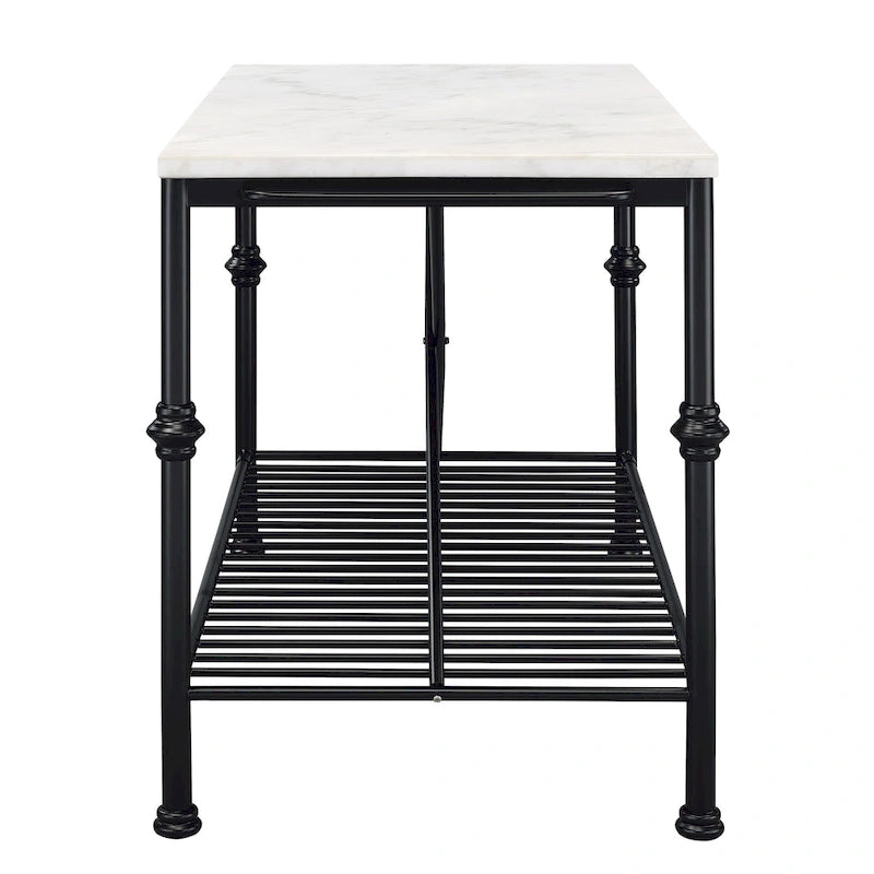 Îlot de cuisine contemporain blanc et or de 58 pouces de large avec plateau en marbre par