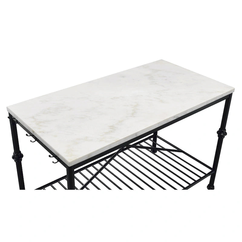 Îlot de cuisine contemporain blanc et or de 58 pouces de large avec plateau en marbre par