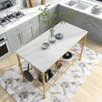 Îlot de cuisine contemporain blanc et or de 58 pouces de large avec plateau en marbre par
