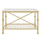 Îlot de cuisine contemporain blanc et or de 58 pouces de large avec plateau en marbre par