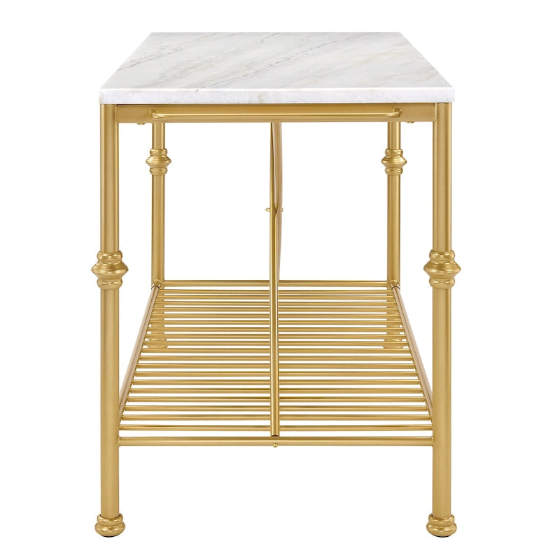 Îlot de cuisine contemporain blanc et or de 58 pouces de large avec plateau en marbre par