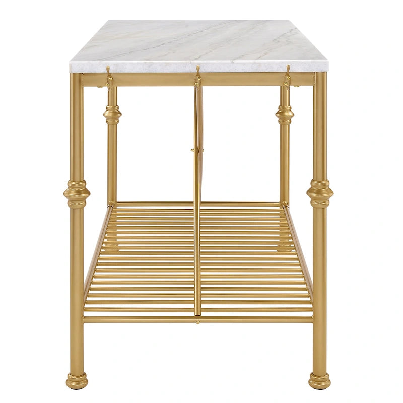 Îlot de cuisine contemporain blanc et or de 58 pouces de large avec plateau en marbre par