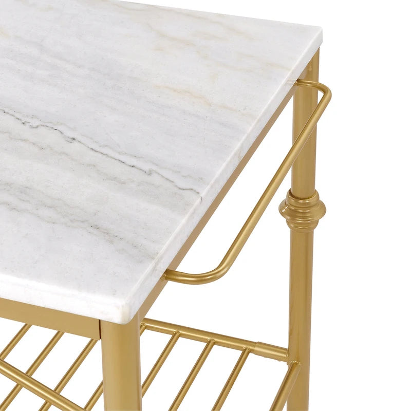 Îlot de cuisine contemporain blanc et or de 58 pouces de large avec plateau en marbre par