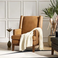 Fauteuil en cuir véritable avec cadre en bois massif et coussin de siège amovible par