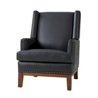 Fauteuil en cuir véritable avec cadre en bois massif et coussin de siège amovible par