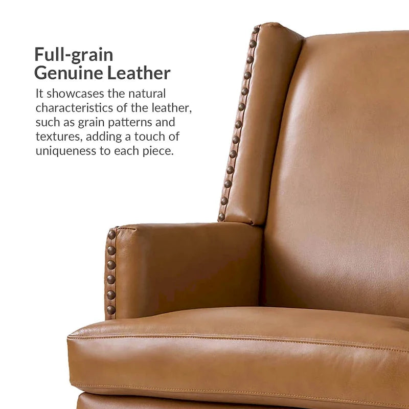 Fauteuil en cuir véritable avec cadre en bois massif et coussin de siège amovible par