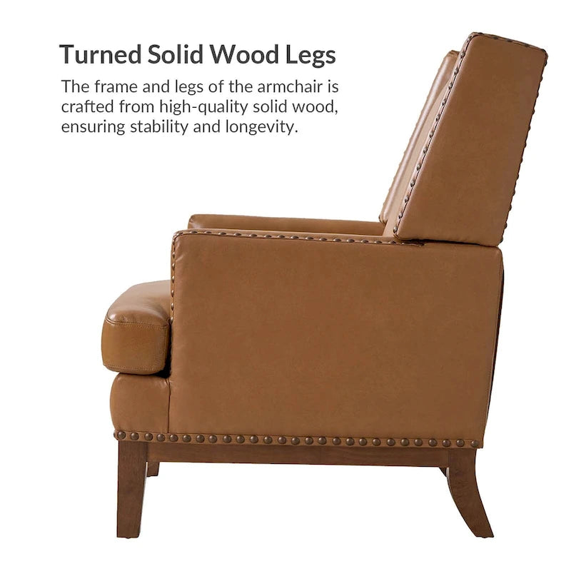Fauteuil en cuir véritable avec cadre en bois massif et coussin de siège amovible par