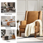 Fauteuil en cuir véritable avec cadre en bois massif et coussin de siège amovible par