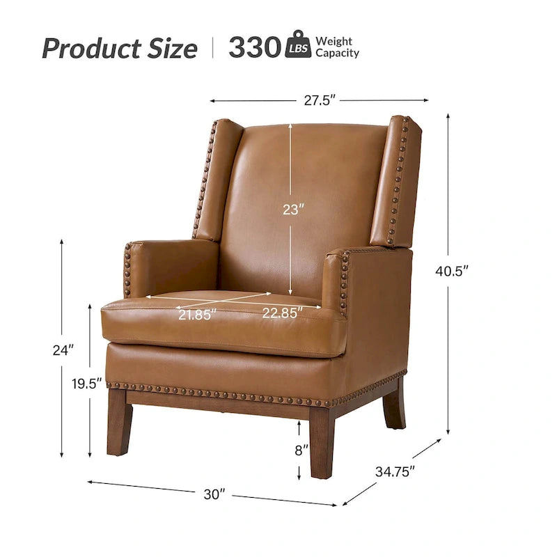 Fauteuil en cuir véritable avec cadre en bois massif et coussin de siège amovible par