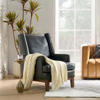 Fauteuil en cuir véritable avec cadre en bois massif et coussin de siège amovible par