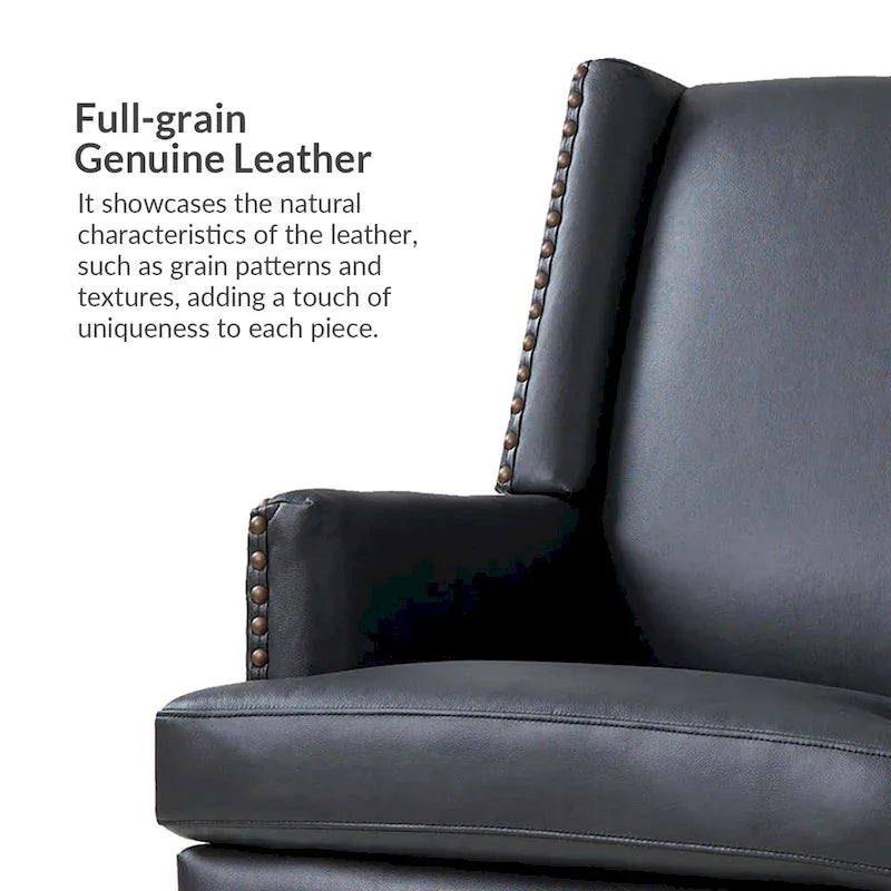 Fauteuil en cuir véritable avec cadre en bois massif et coussin de siège amovible par