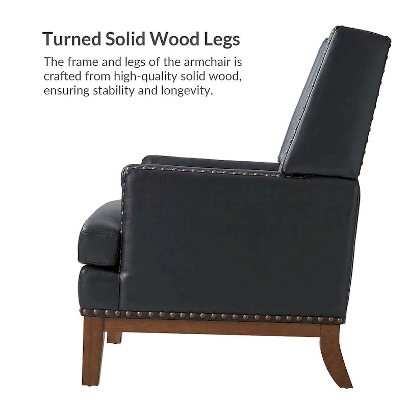 Fauteuil en cuir véritable avec cadre en bois massif et coussin de siège amovible par