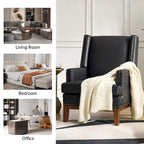 Fauteuil en cuir véritable avec cadre en bois massif et coussin de siège amovible par