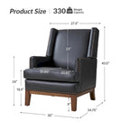 Fauteuil en cuir véritable avec cadre en bois massif et coussin de siège amovible par