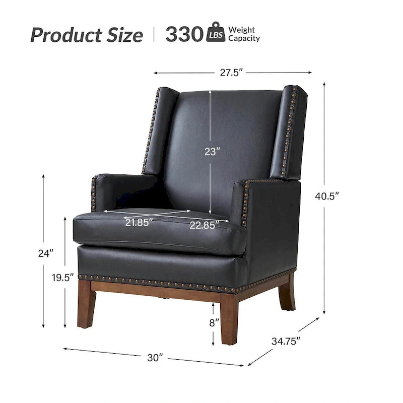 Fauteuil en cuir véritable avec cadre en bois massif et coussin de siège amovible par