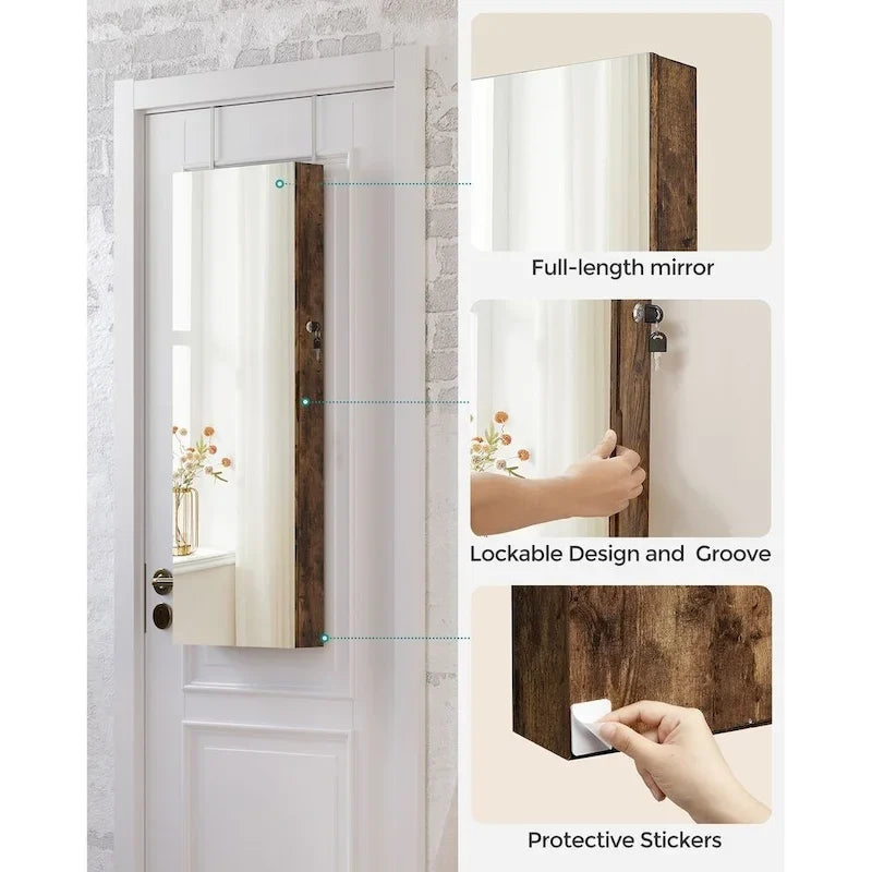 Armoire à bijoux verrouillable en bois blanc avec miroir – 14,8L x 3,8P x 42,5H