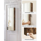Armoire à bijoux verrouillable en bois blanc avec miroir – 14,8L x 3,8P x 42,5H