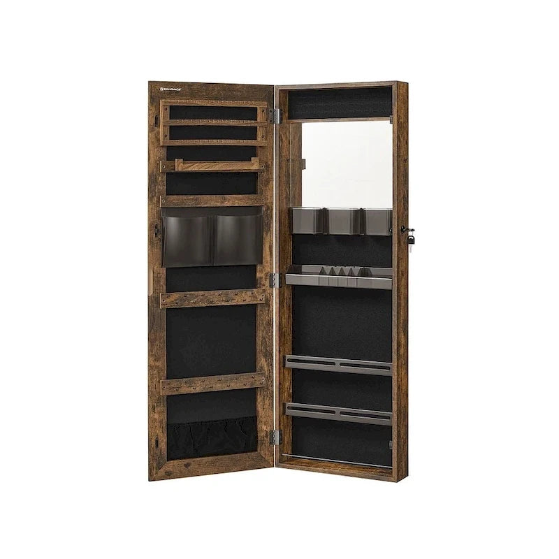 Armoire à bijoux verrouillable en bois blanc avec miroir – 14,8L x 3,8P x 42,5H