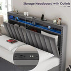 Lit de rangement Queen Size avec vérins à gaz et lumières LED RF, tête de lit de rangement, velours Queen Size